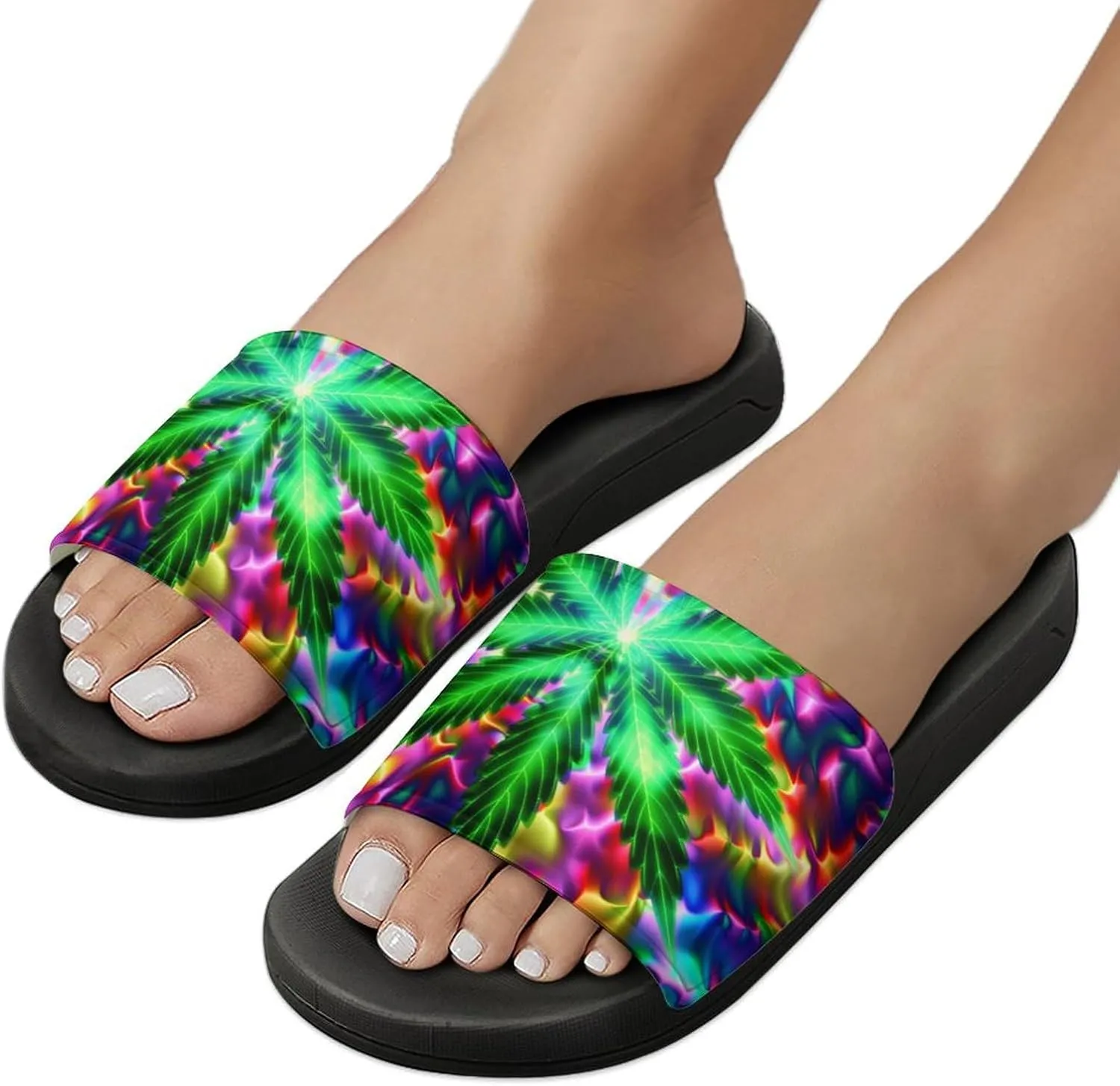 Marijuana Weed Leaf Hippie Slippers Shower Slipper In-Door Slipper Quick Drying Non-Slip Bathroom Pool Woman Man PVC