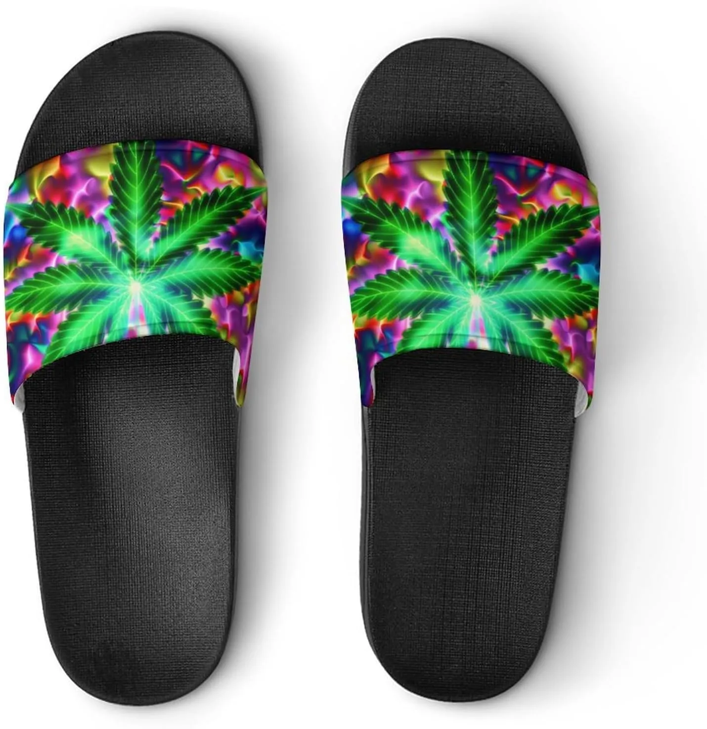 Marijuana Weed Leaf Hippie Slippers Shower Slipper In-Door Slipper Quick Drying Non-Slip Bathroom Pool Woman Man PVC