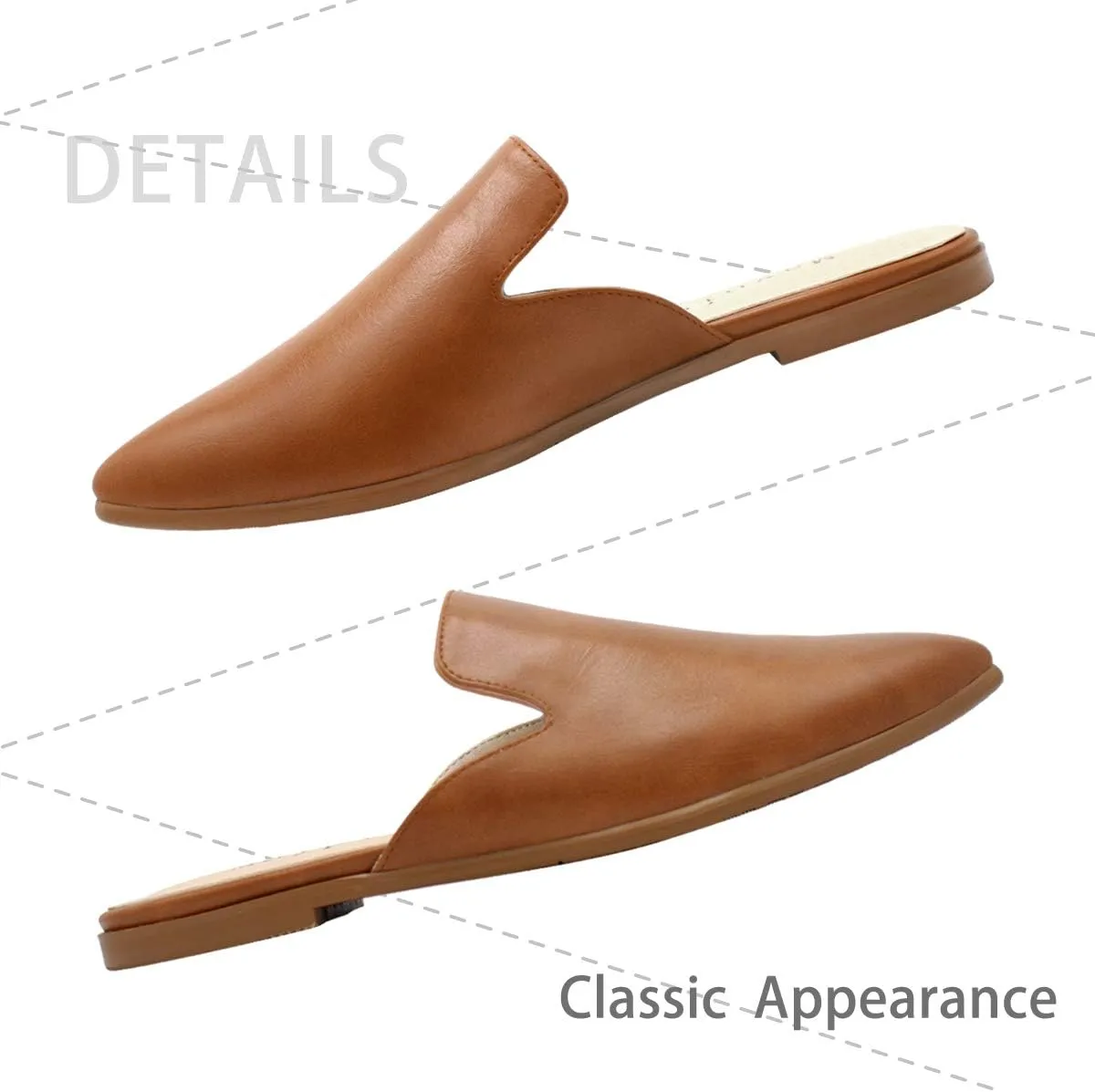 Maypie Womens Flat Mules Closed Pointed Toe Slip On Loafer Slides Backless Shoes
