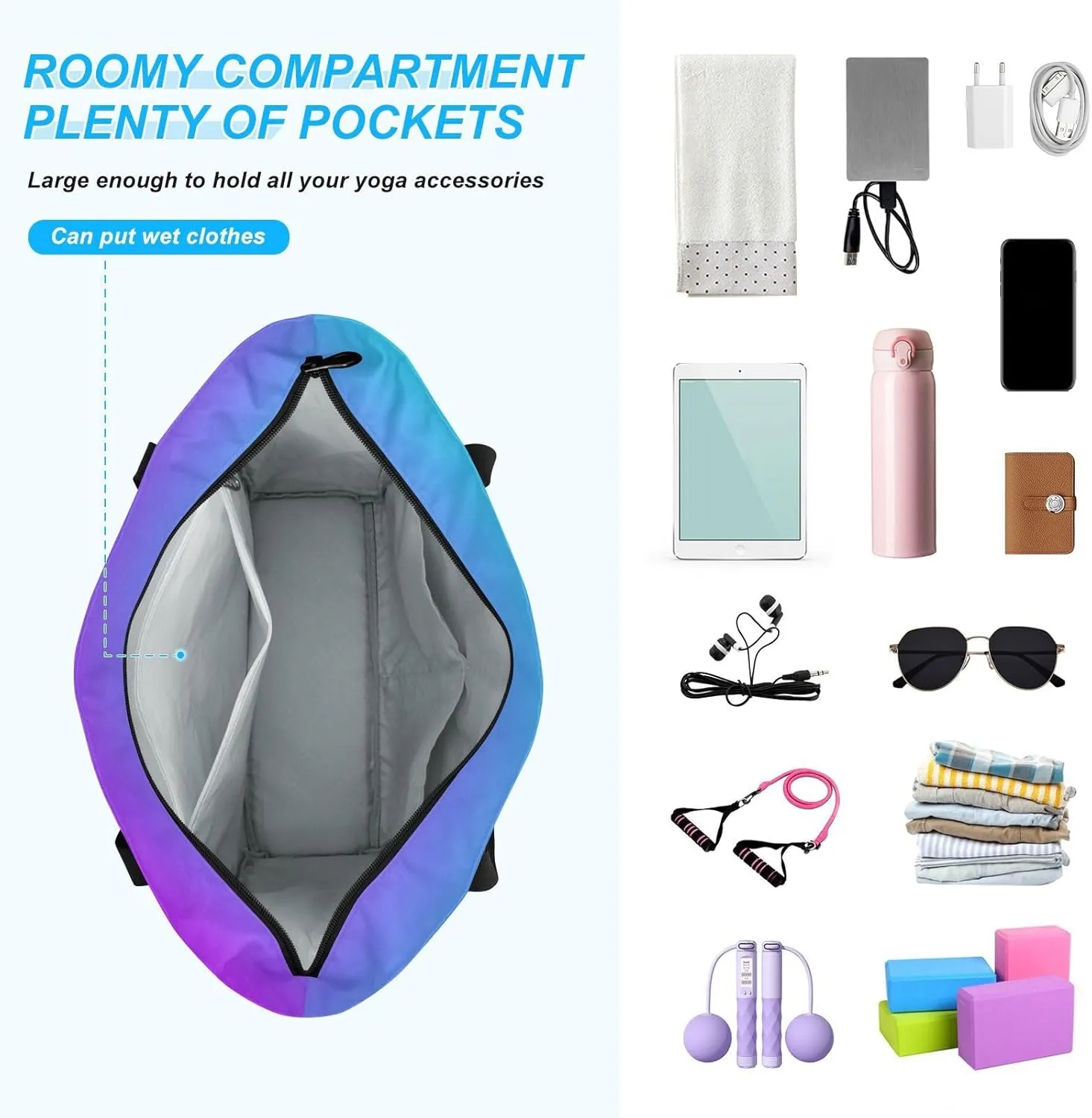MCHIVER Midnight Bloom Gradient Yoga Bag for Women Yoga Mat Carrier Fits All Your Stuff Large Pilates Gym Bag