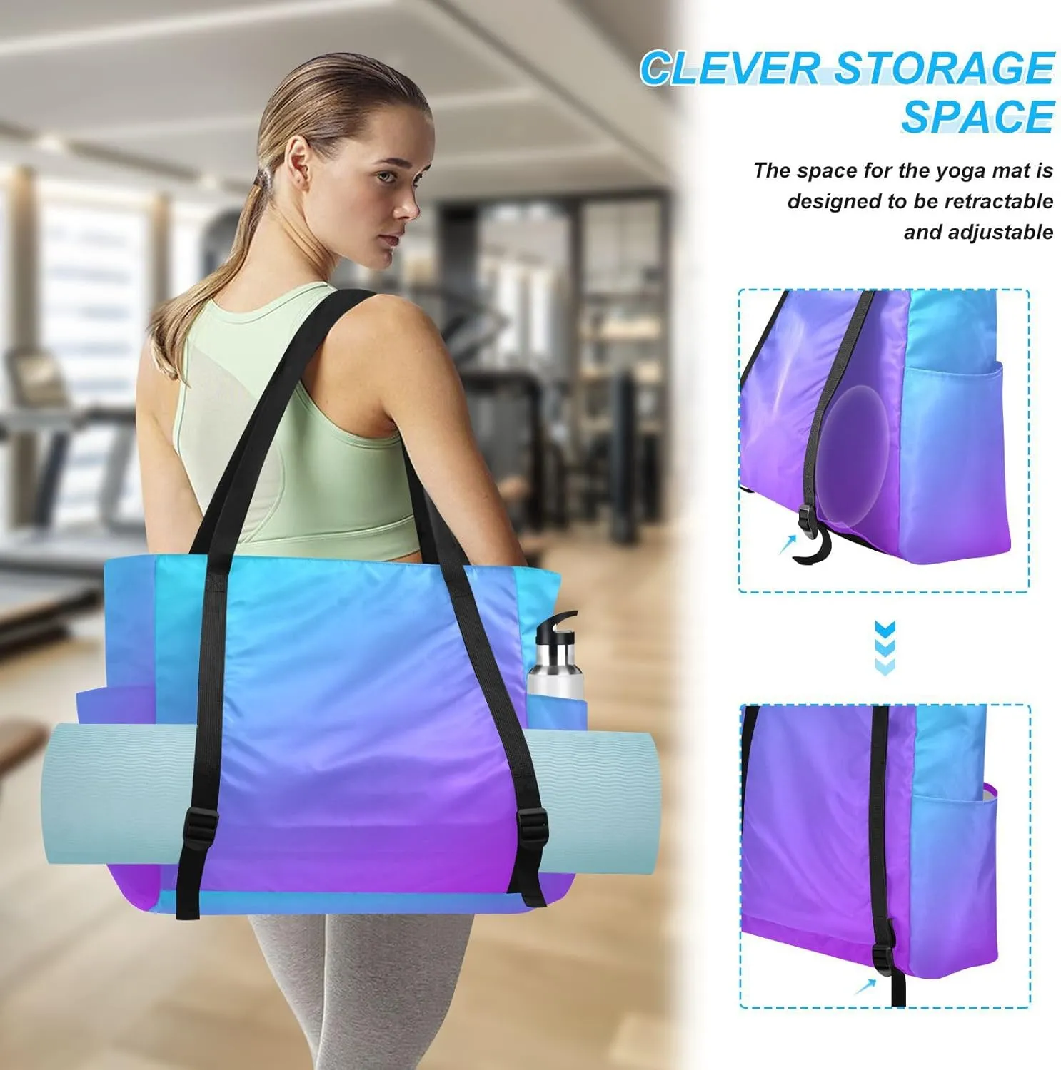 MCHIVER Midnight Bloom Gradient Yoga Bag for Women Yoga Mat Carrier Fits All Your Stuff Large Pilates Gym Bag