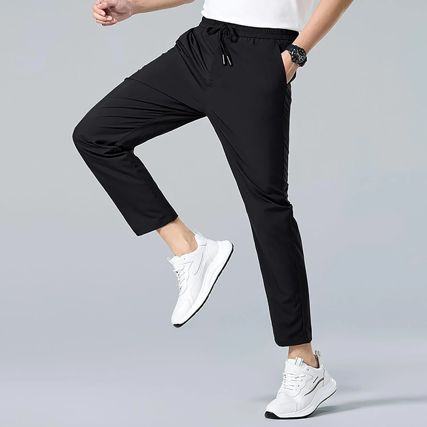Men Combat Cargo Pants Casual Cotton Stretchy Linen Pant Cuffed Hem Sweatpants Joggers Loose Fit Yoga Sweat