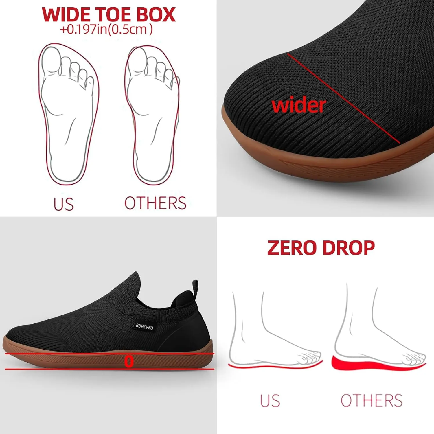 Men's Barefoot Shoes Minimalist Slip on Cross-Trainer Shoes Wide Toe Walking Shoes Zero Drop Sole Trail Running Sneakers Gym Workout Casual