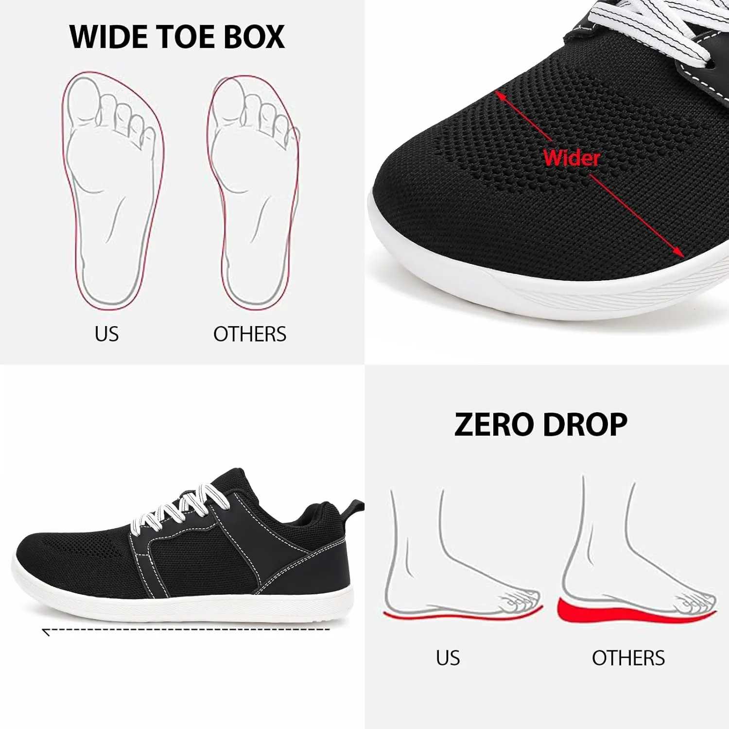 Men's Barefoot Shoes Wide Toe Walking Shoes Minimalist Cross-Trainer Shoes Zero Drop Sole Breathable Trail Running Sneakers