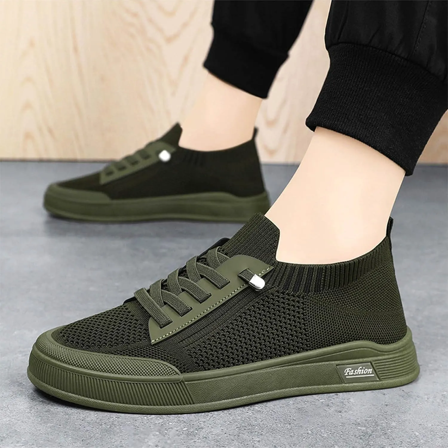 Men's Breathable Mesh Running Shoes Comfortable Breathable Stretch Canvas Slip on Sneaker Non Slip Walking Shoes