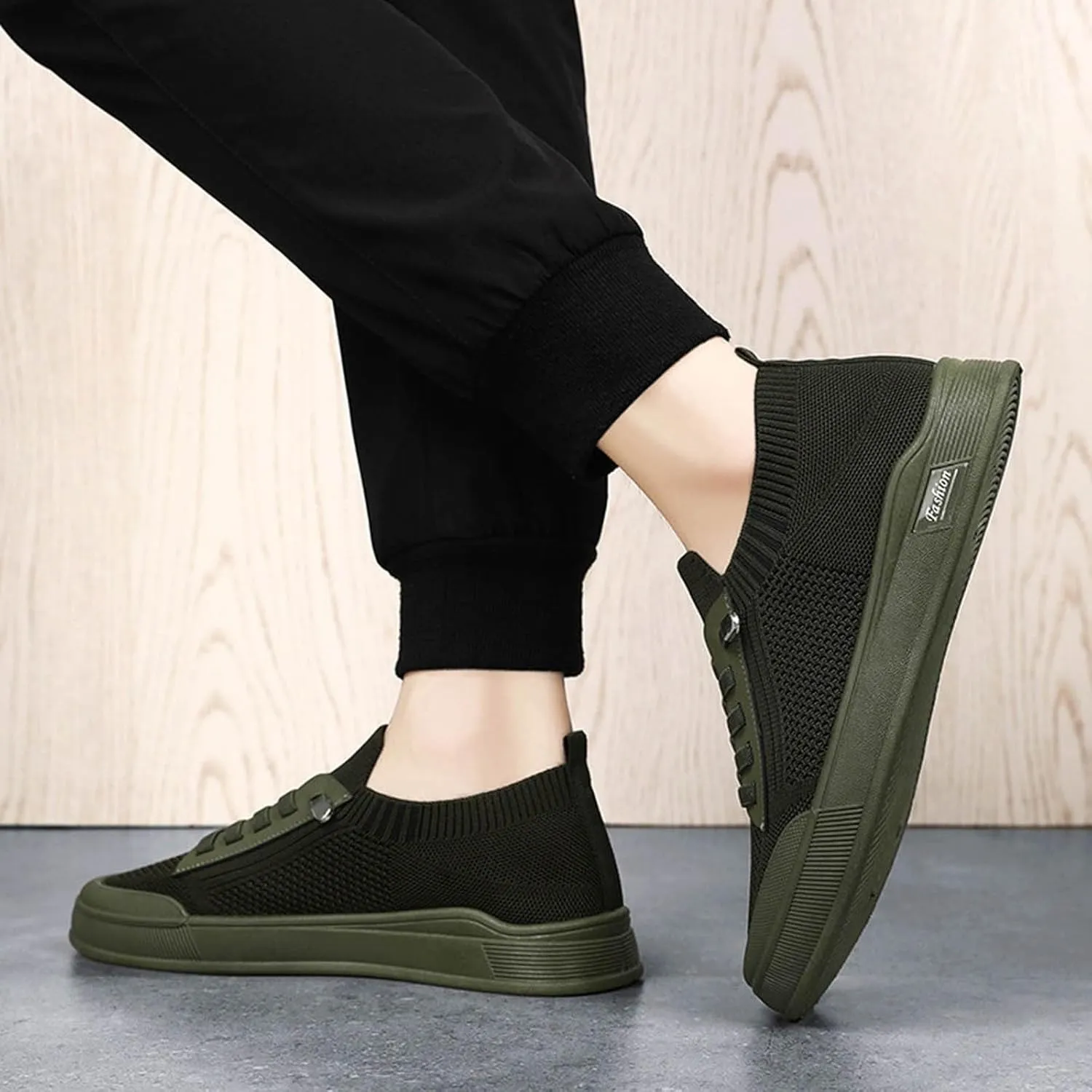Men's Breathable Mesh Running Shoes Comfortable Breathable Stretch Canvas Slip on Sneaker Non Slip Walking Shoes