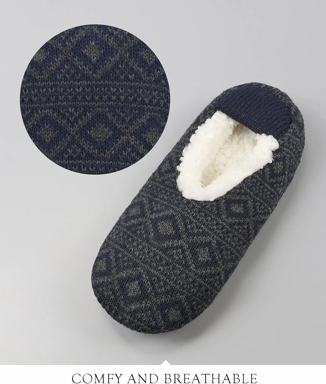 Mens Cozy Soft Sole Slipper Socks With Non Skid Bottoms, Warm Slipper Socks With Grippers For Men, Fuzzy House Slippers