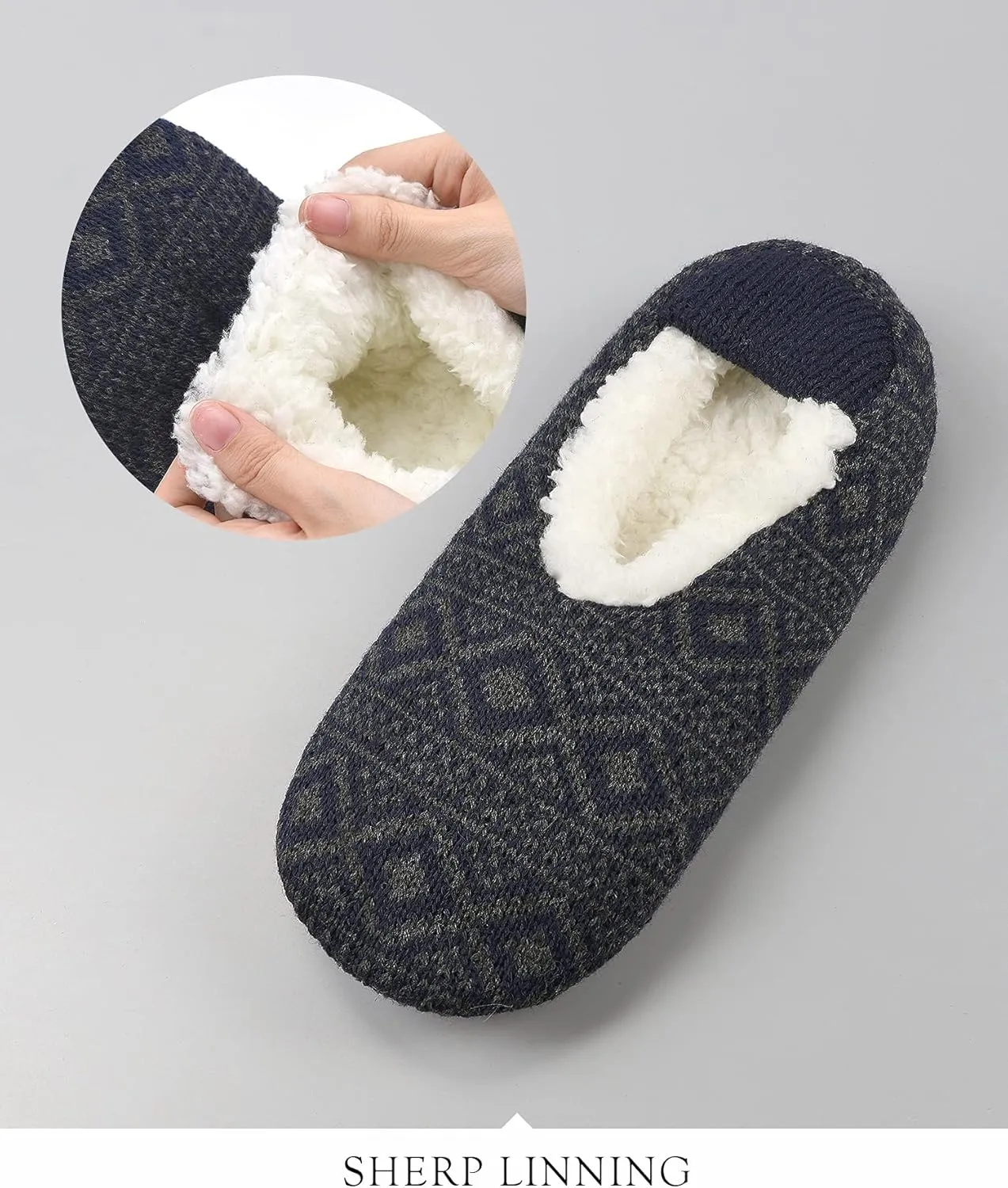 Mens Cozy Soft Sole Slipper Socks With Non Skid Bottoms, Warm Slipper Socks With Grippers For Men, Fuzzy House Slippers