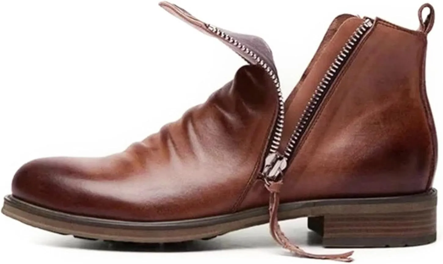 Men's Fashionable Retro Ankle Boots Zipper Sleeve Casual Leather Chukka Boot Water Proof Western Boots Men's Dress Boots