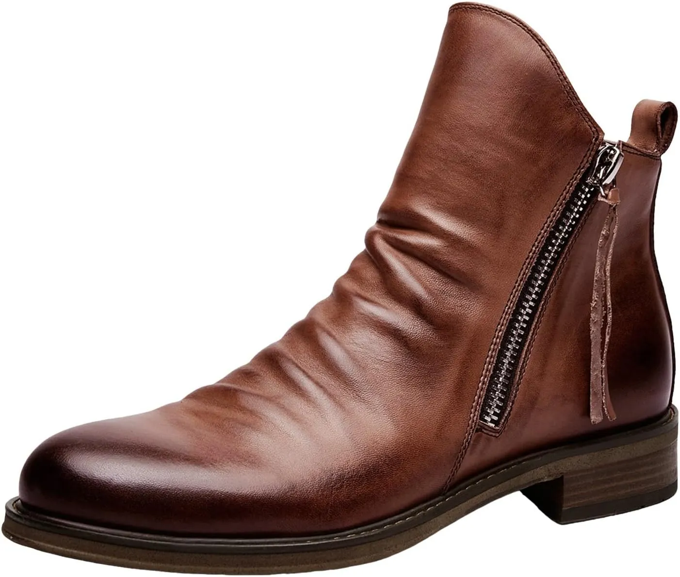 Men's Fashionable Retro Ankle Boots Zipper Sleeve Casual Leather Chukka Boot Water Proof Western Boots Men's Dress Boots