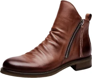 Men's Fashionable Retro Ankle Boots Zipper Sleeve Casual Leather Chukka Boot Water Proof Western Boots Men's Dress Boots