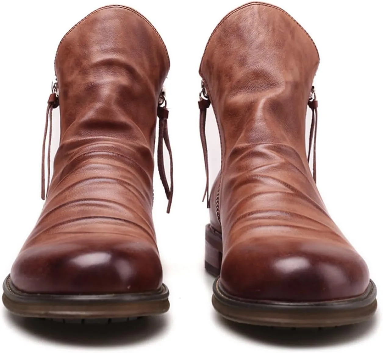 Men's Fashionable Retro Ankle Boots Zipper Sleeve Casual Leather Chukka Boot Water Proof Western Boots Men's Dress Boots