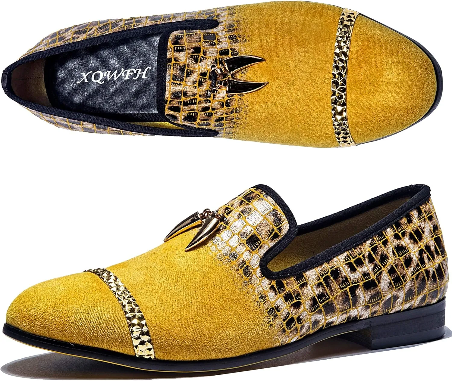 Mens Leopard Loafers Leather Embroidery Spiked Slip on Dress Shoes Slipper Luxury Fashion Penny Prom