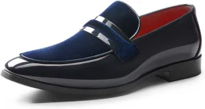 Men's Patent Leather Low Heel Business Loafers Classic Round Toe Comfortable Suede Non-Slip Slip-On Worktuxedo Wedding Shoes