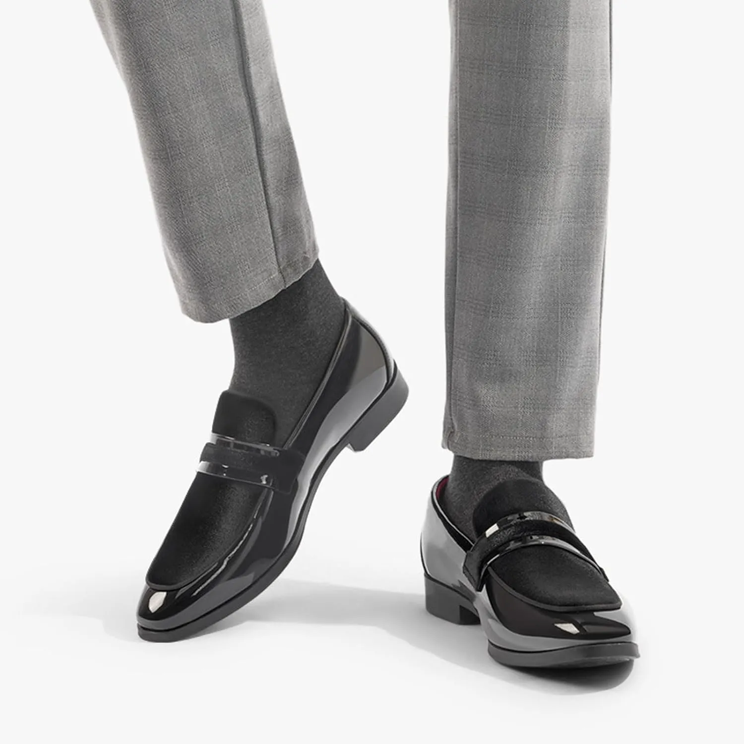 Men's Patent Leather Low Heel Business Loafers Classic Round Toe Comfortable Suede Non-Slip Slip-On Worktuxedo Wedding Shoes