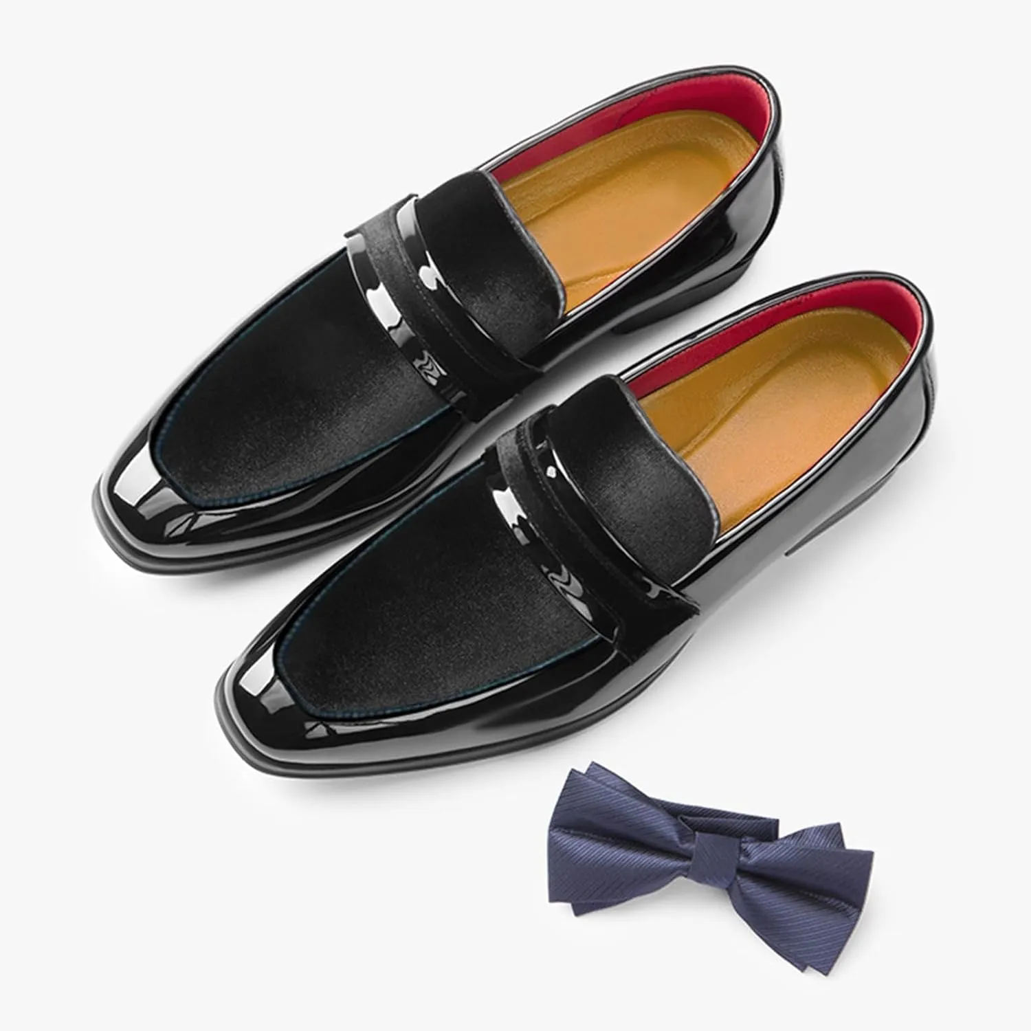 Men's Patent Leather Low Heel Business Loafers Classic Round Toe Comfortable Suede Non-Slip Slip-On Worktuxedo Wedding Shoes