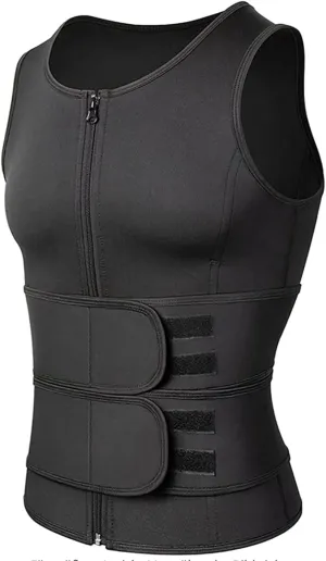 Men's Reducing Shapewear Thermal Shirt Sauna Compression Neoprene Waist Vest Lumbar Sports Shapewear Men's Waist Trainer Sauna Suits (Color : Black, Size : XX-Large)