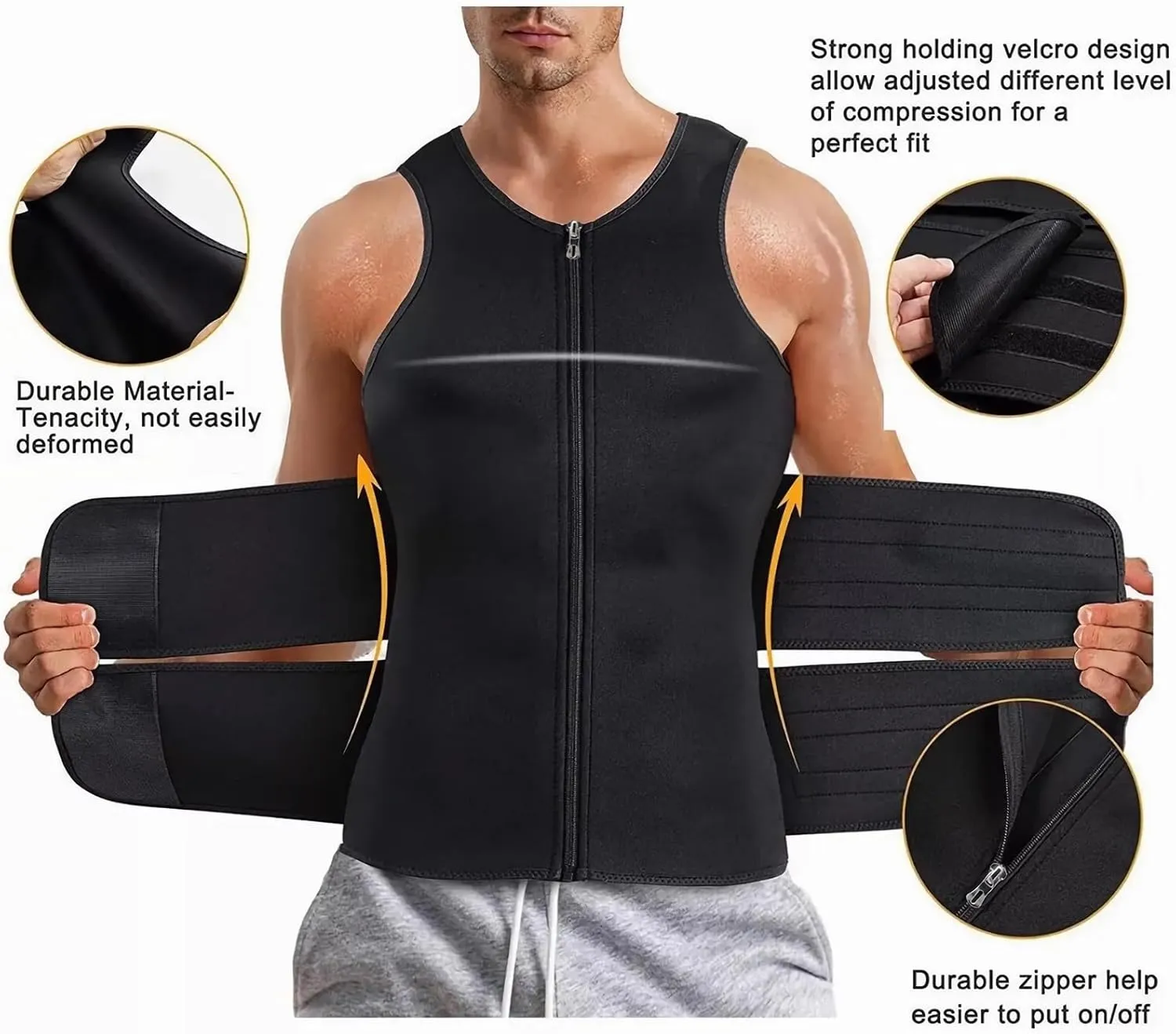 Men's Sauna Waist Trainer Vest Sweat Vest with Trimmer Belt Workout Tank Top Weight Loss Body Shaper​