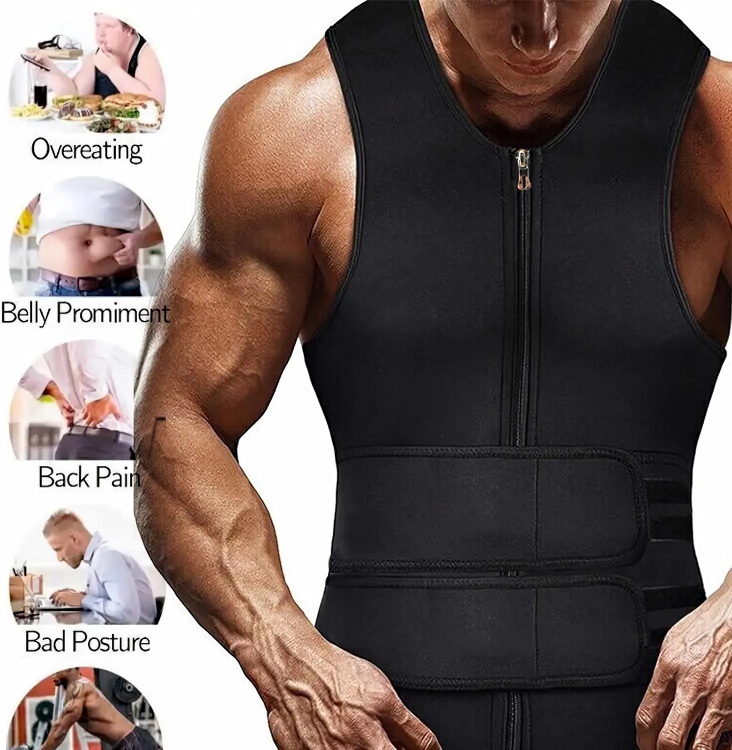 Men's Sauna Waist Trainer Vest Sweat Vest with Trimmer Belt Workout Tank Top Weight Loss Body Shaper​