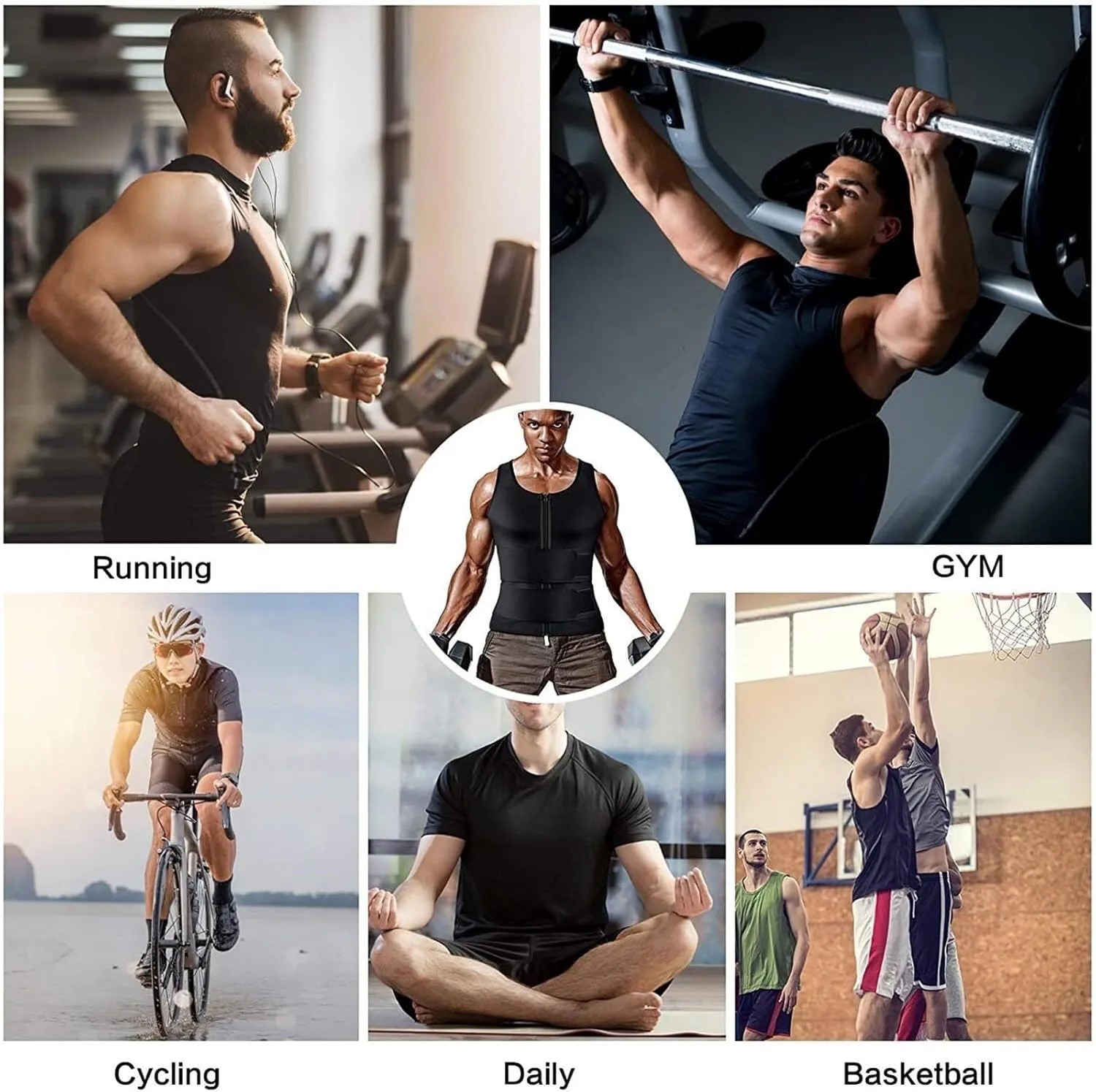 Men's Sauna Waist Trainer Vest Sweat Vest with Trimmer Belt Workout Tank Top Weight Loss Body Shaper​