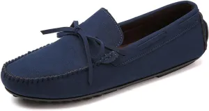 Men's Suede Leather Bow Tie Flat Loafers Classic Round Toe Non-Slip Soft Sole Driving Slip-On Business Moccasins Boat Shoes