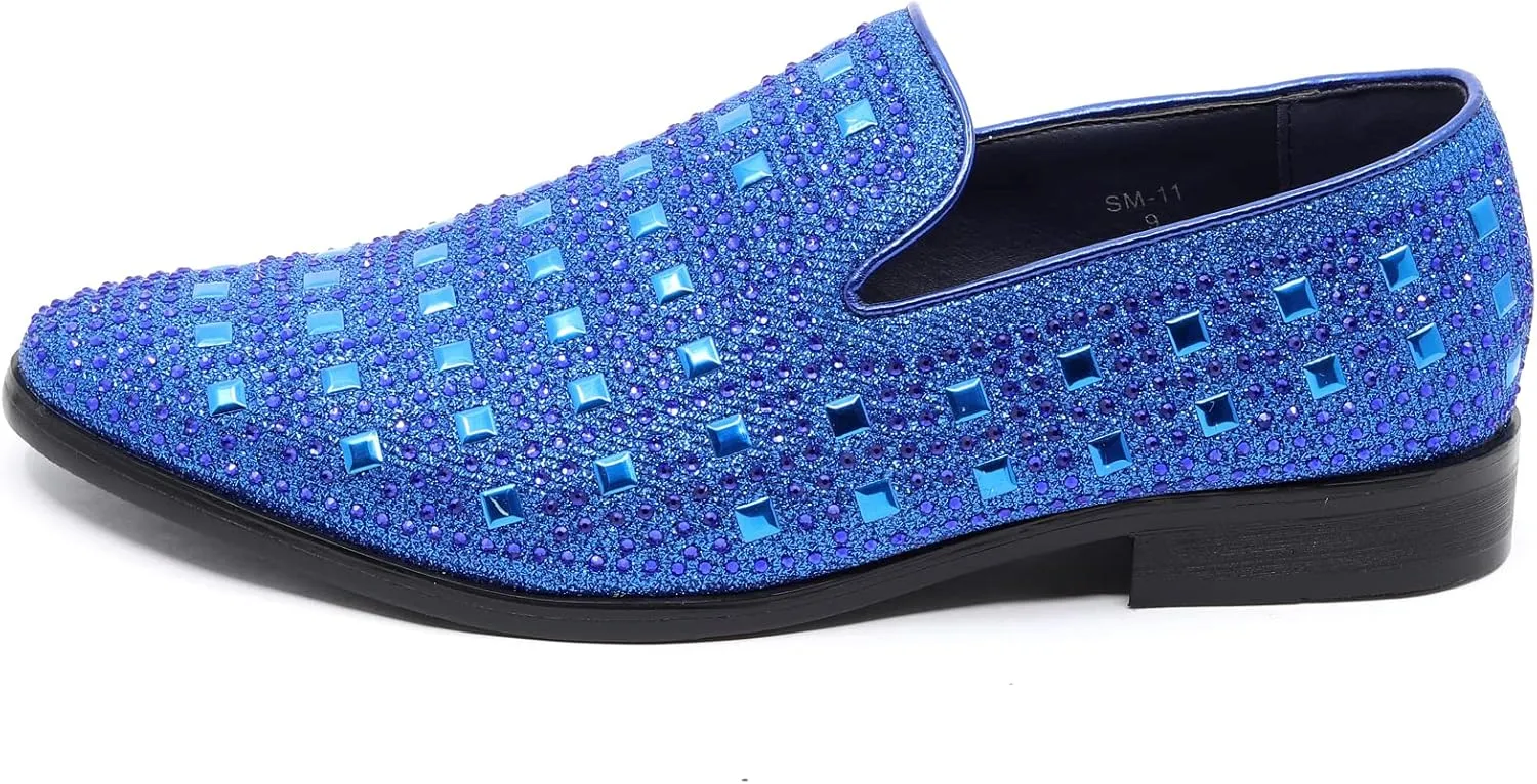 Men's Vintage Studded Rhinestone Designer Classic Smoking Dress Tuxedo Loafers Slip On Shoes SM-11