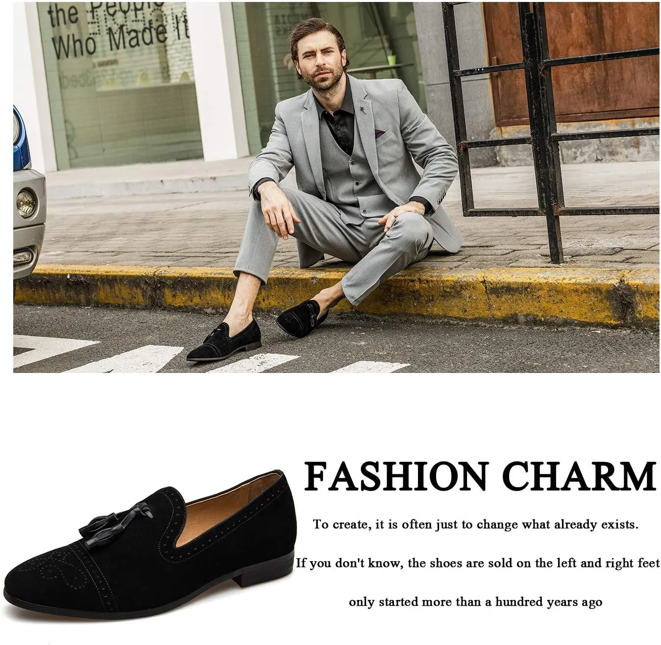 Men's Vintage Velvet Embroidery Noble Loafer Shoes Slip-on Loafer Smoking Slipper Tassel Loafer