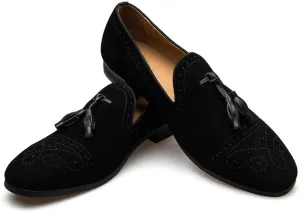 Men's Vintage Velvet Embroidery Noble Loafer Shoes Slip-on Loafer Smoking Slipper Tassel Loafer