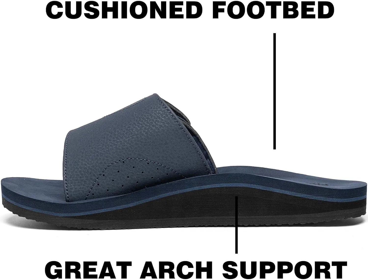 Men's Wide Slide Ergonomic Sandals Fully Adjustable Strap & Comfort Fit Orthotic Arch Support Athletic Sandals with Soft Cushion Footbed