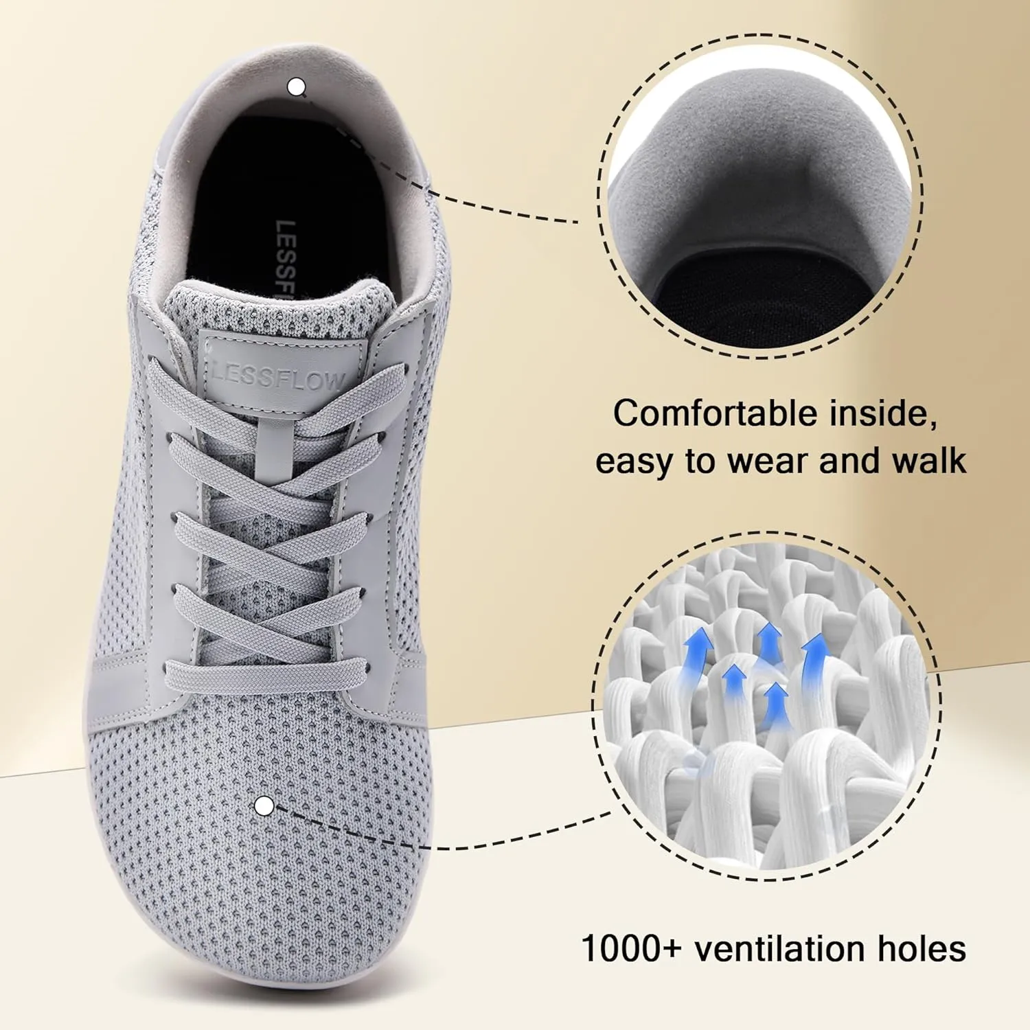 Men's Wide Walking Shoes Barefoot Sneakers Minimalist Running Shoes Zero Drop Sole Trainer Breathable Casual Athletic Shoe
