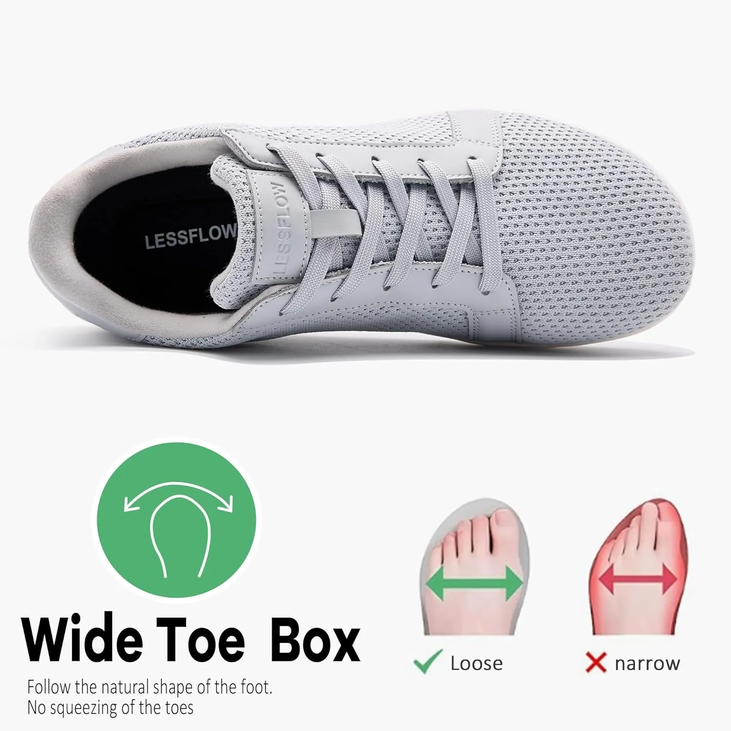 Men's Wide Walking Shoes Barefoot Sneakers Minimalist Running Shoes Zero Drop Sole Trainer Breathable Casual Athletic Shoe