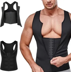 Men's Zipper Waist Trainer Trimmer Vest, Adjustable Body Shaping Tummy Tuck Vest, Compression Breathable Vests