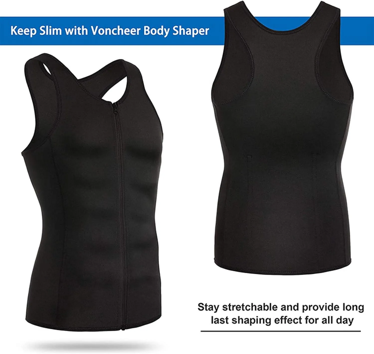 Men's Zipper Waist Trainer Trimmer Vest, Adjustable Body Shaping Tummy Tuck Vest, Compression Breathable Vests