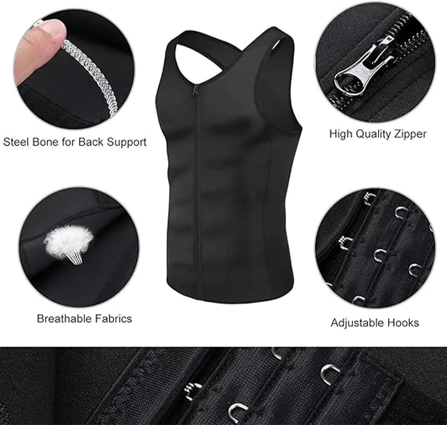 Men's Zipper Waist Trainer Trimmer Vest, Adjustable Body Shaping Tummy Tuck Vest, Compression Breathable Vests