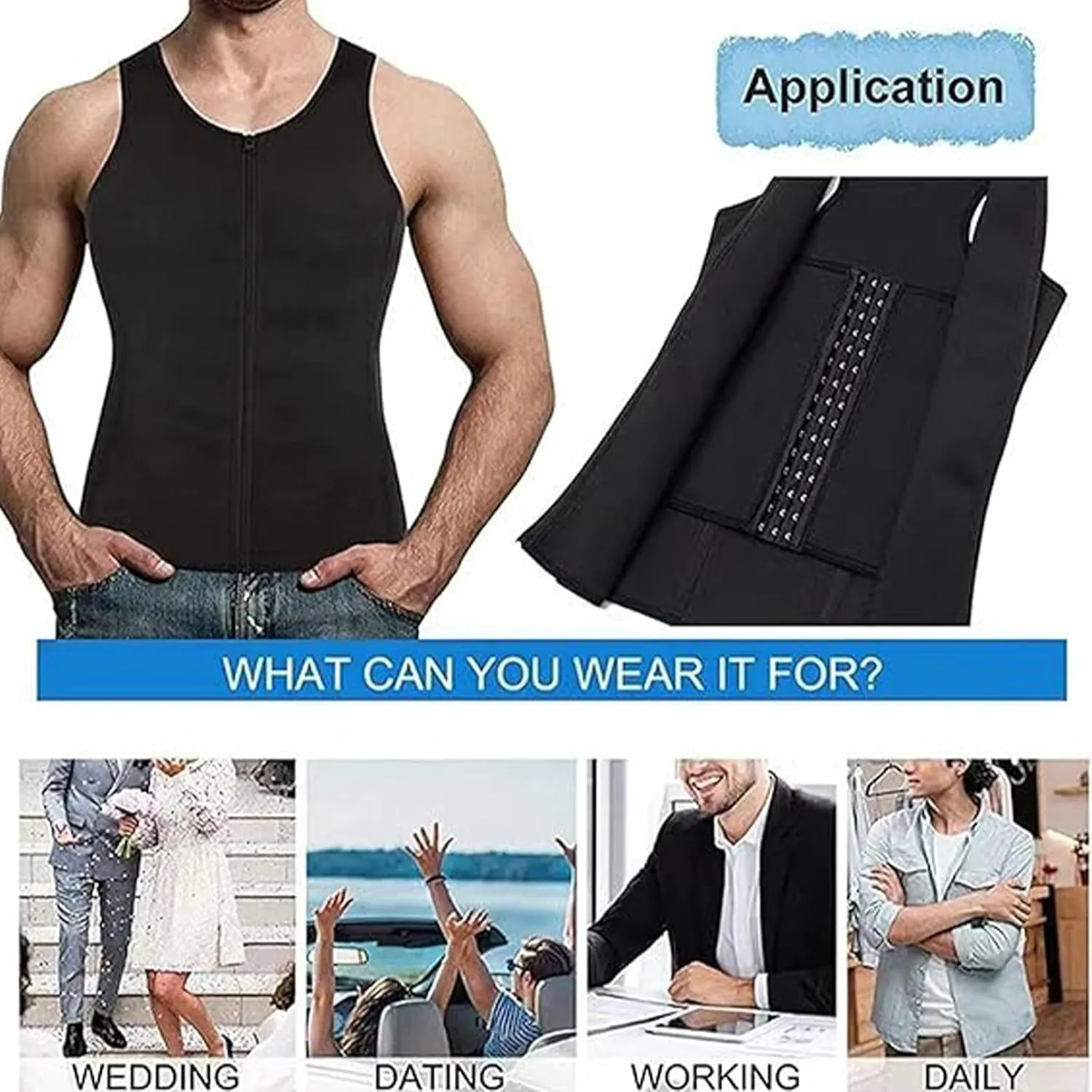 Men's Zipper Waist Trainer Trimmer Vest, Adjustable Body Shaping Tummy Tuck Vest, Compression Breathable Vests