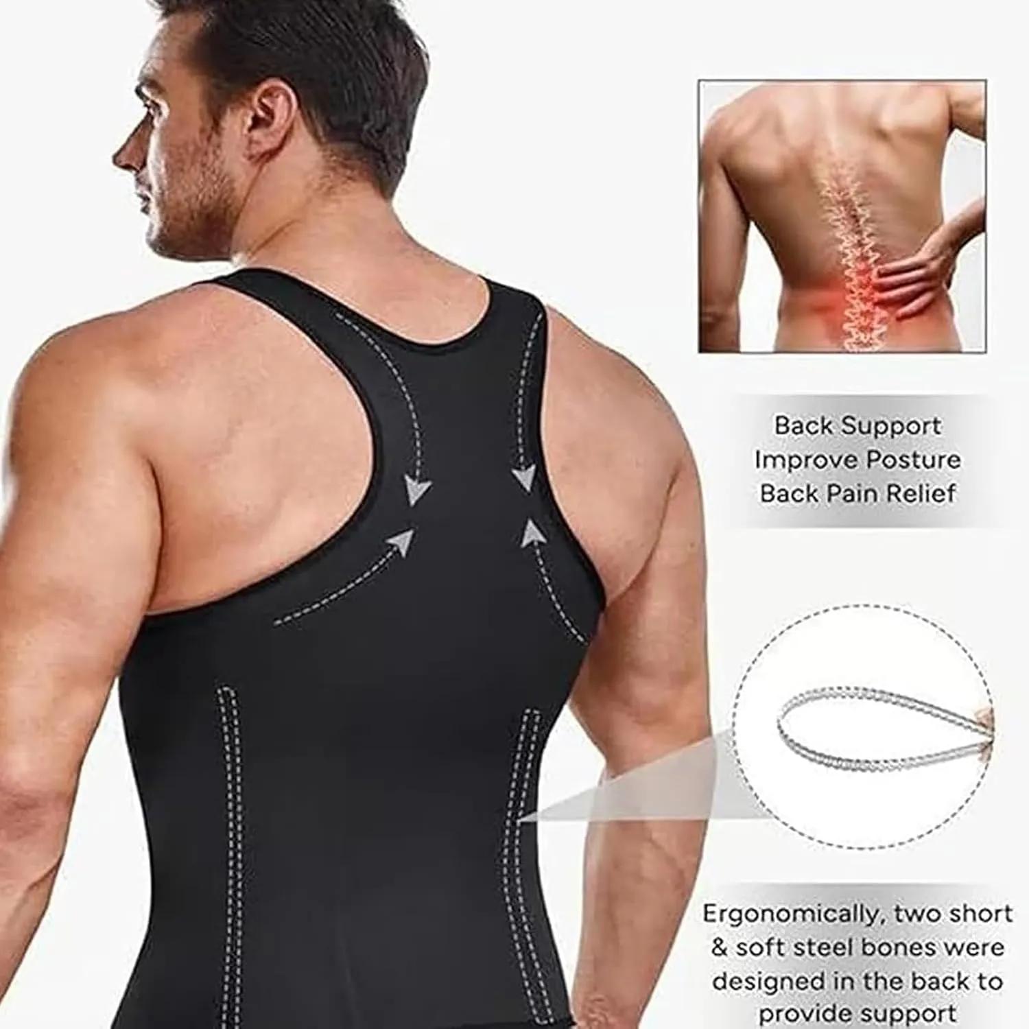 Men's Zipper Waist Trainer Trimmer Vest, Sleeveless Slimming Compression Undershirts, Men Sauna Vest Sweat Waist Trainer 1Pcs