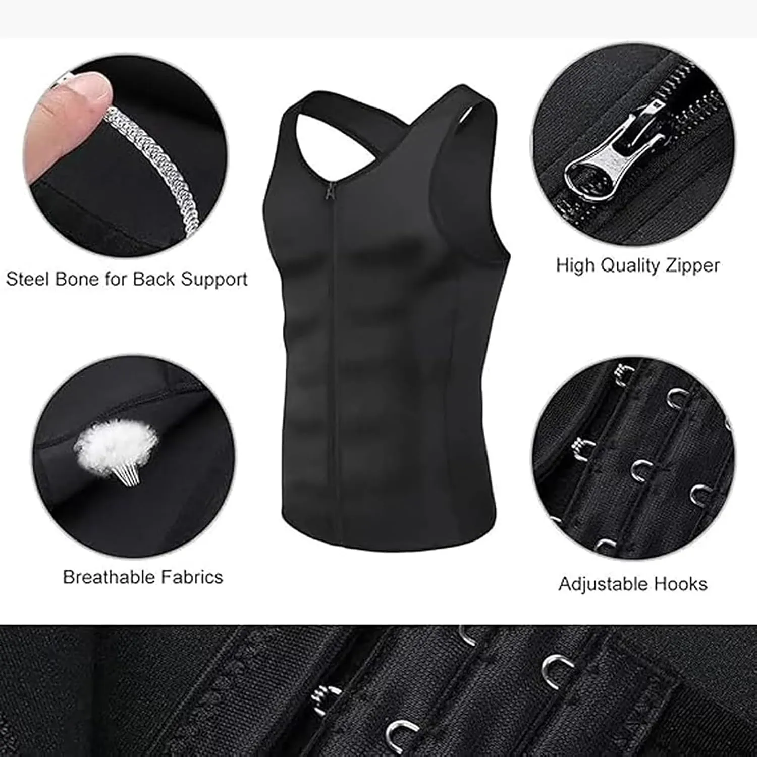 Men's Zipper Waist Trainer Trimmer Vest, Sleeveless Slimming Compression Undershirts, Men Sauna Vest Sweat Waist Trainer 1Pcs