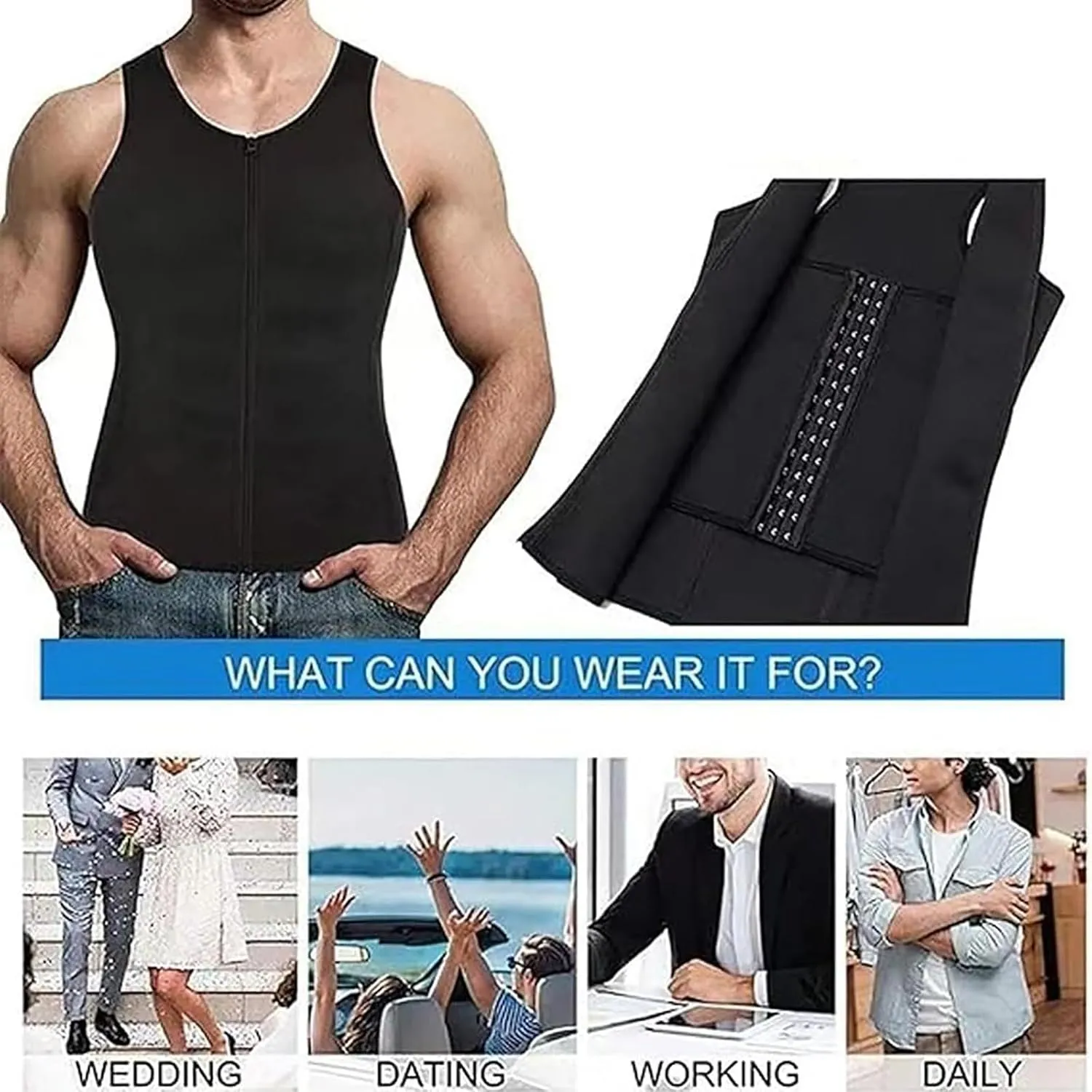 Men's Zipper Waist Trainer Trimmer Vest, Sleeveless Slimming Compression Undershirts, Men Sauna Vest Sweat Waist Trainer 1Pcs