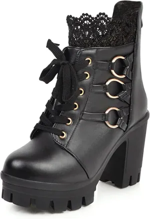 MEOTINA Goth Chunky Platform Boots for Women High Heel Black Ankle Booties Rivets Punk Combat Boot Shoes
