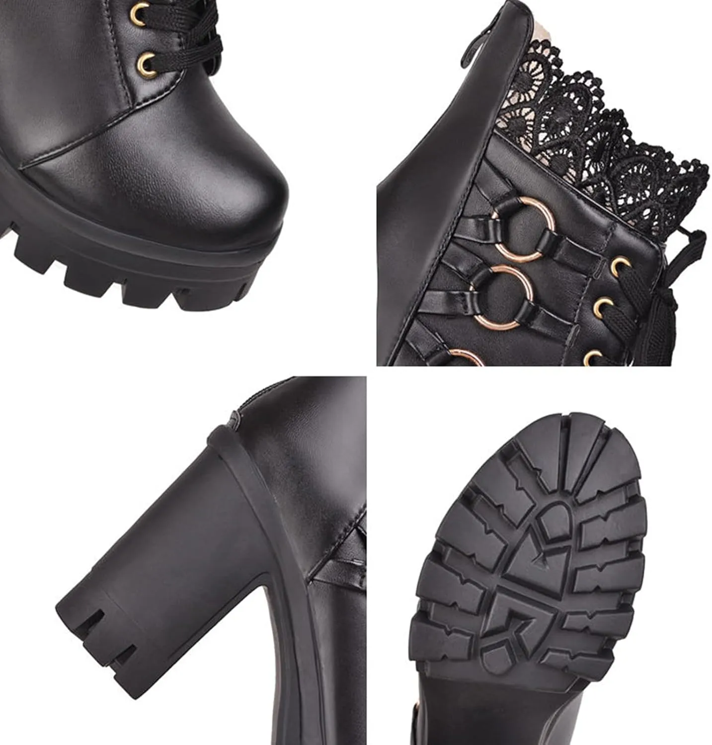 MEOTINA Goth Chunky Platform Boots for Women High Heel Black Ankle Booties Rivets Punk Combat Boot Shoes