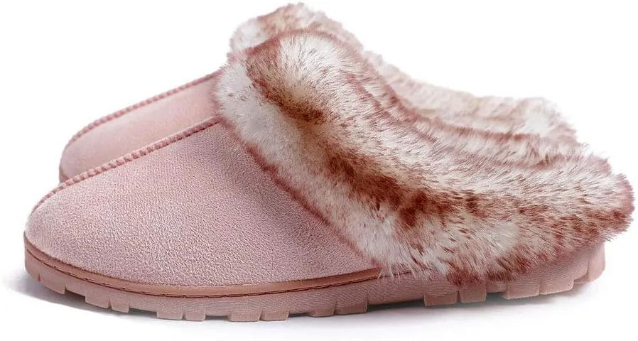 Millffy Women's Faux Fur Clog Comfy Slides Furry Soft Indoor Memory Foam Moccasin Slippers