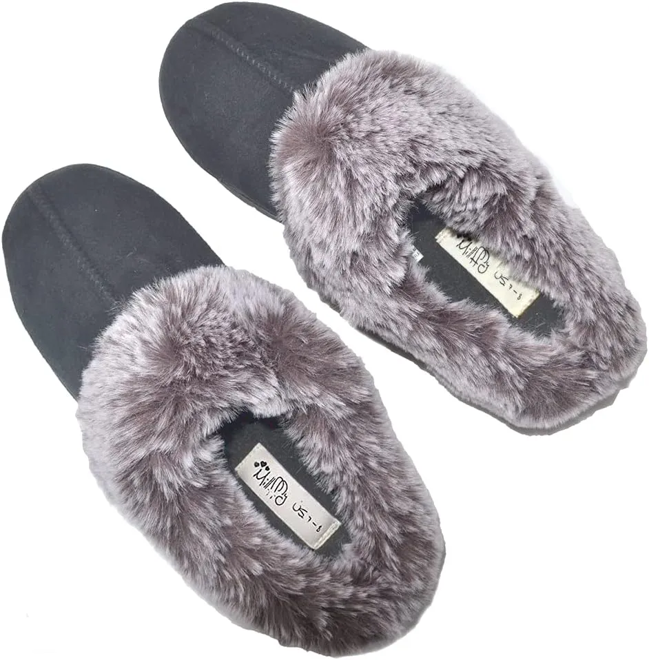 Millffy Women's Faux Fur Clog Comfy Slides Furry Soft Indoor Memory Foam Moccasin Slippers
