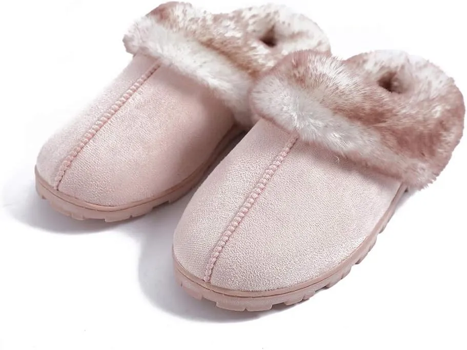 Millffy Women's Faux Fur Clog Comfy Slides Furry Soft Indoor Memory Foam Moccasin Slippers