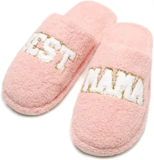 MIRMARU Women’s Animal Print Comfort Fluffy Fuzzy Slip-on House Slippers Open Toe Cross Band Indoor Outdoor Non-Slip Slippers for Women