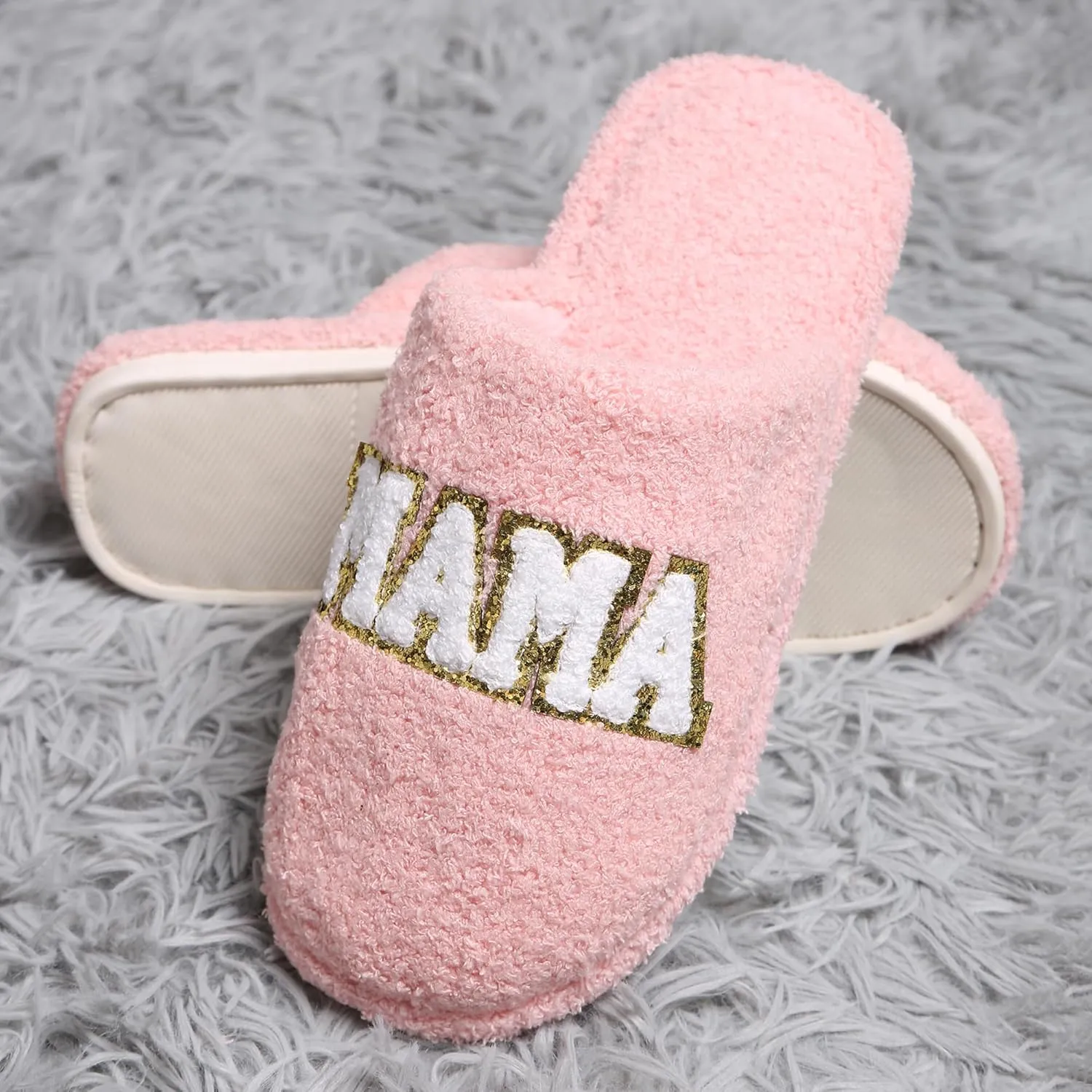 MIRMARU Women’s Animal Print Comfort Fluffy Fuzzy Slip-on House Slippers Open Toe Cross Band Indoor Outdoor Non-Slip Slippers for Women