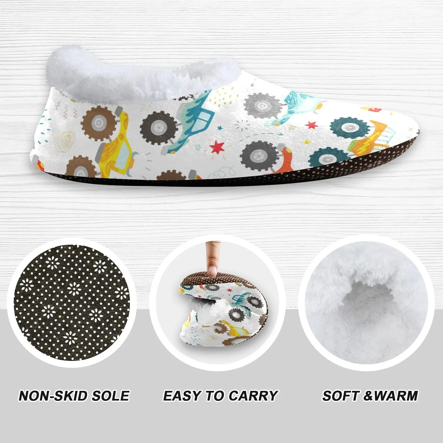 Monster Truck Stars Indoor House Slippers Spa Winter Slipper Home Slippers Soft Memory Foam Slipper Non Slip for Travel Hotel Bedroom Shoes M
