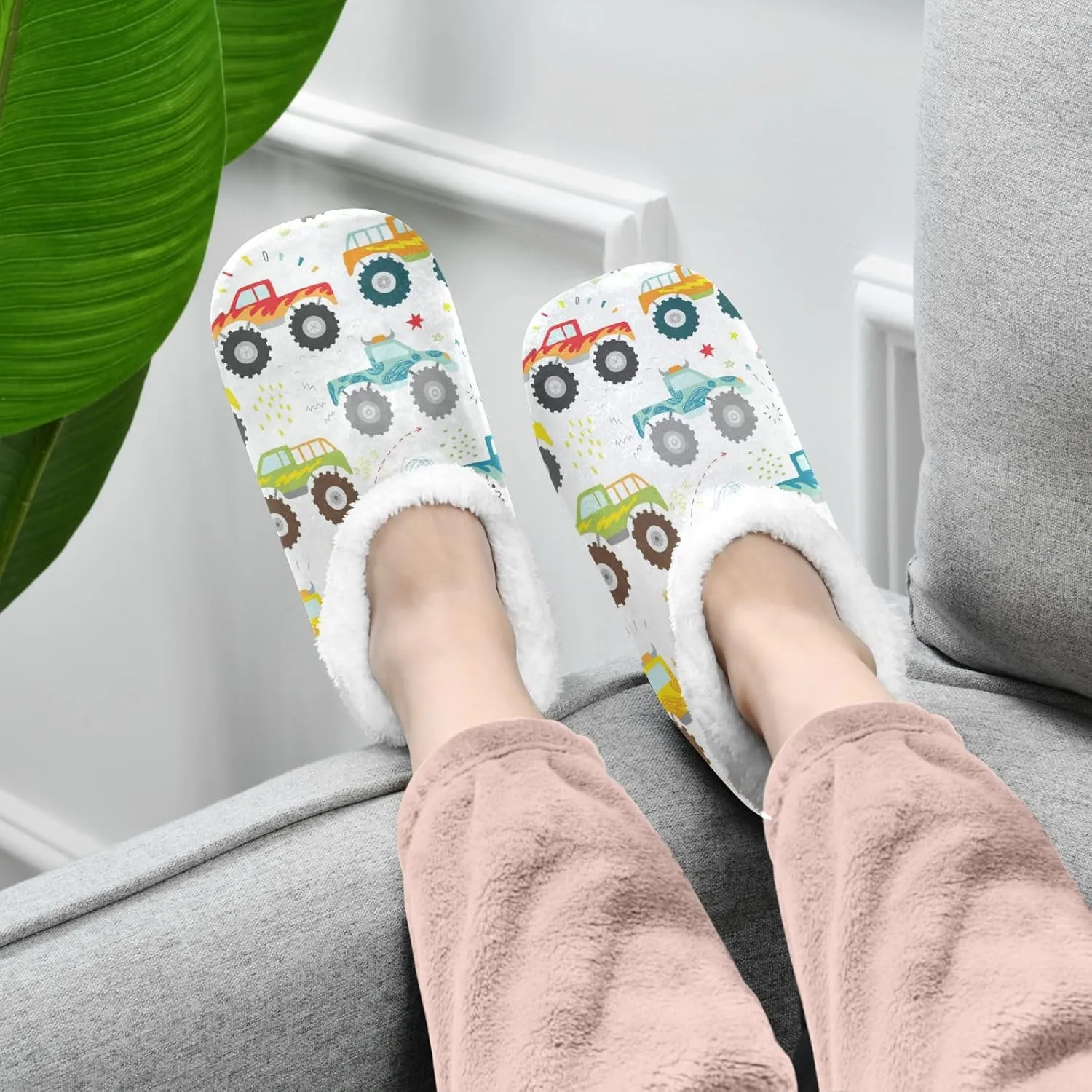 Monster Truck Stars Indoor House Slippers Spa Winter Slipper Home Slippers Soft Memory Foam Slipper Non Slip for Travel Hotel Bedroom Shoes M