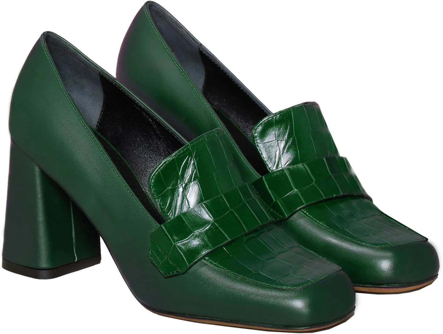 MOOMMO Women Chunky Block Heel Loafer Shoes Slip On Square Toe Formal High Heels Pumps Crocodile Closed Toe 3" Heel Oxford Shoes Office Ladies Business Professional Comfortable Spring Fall 4-11 M US