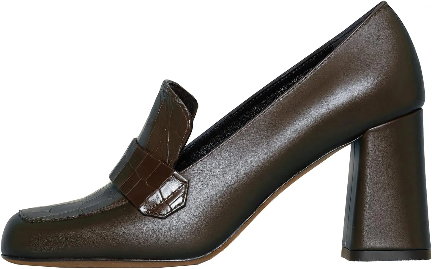 MOOMMO Women Chunky Block Heel Loafer Shoes Slip On Square Toe Formal High Heels Pumps Crocodile Closed Toe 3" Heel Oxford Shoes Office Ladies Business Professional Comfortable Spring Fall 4-11 M US