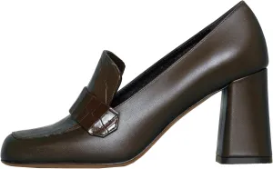 MOOMMO Women Chunky Block Heel Loafer Shoes Slip On Square Toe Formal High Heels Pumps Crocodile Closed Toe 3" Heel Oxford Shoes Office Ladies Business Professional Comfortable Spring Fall 4-11 M US